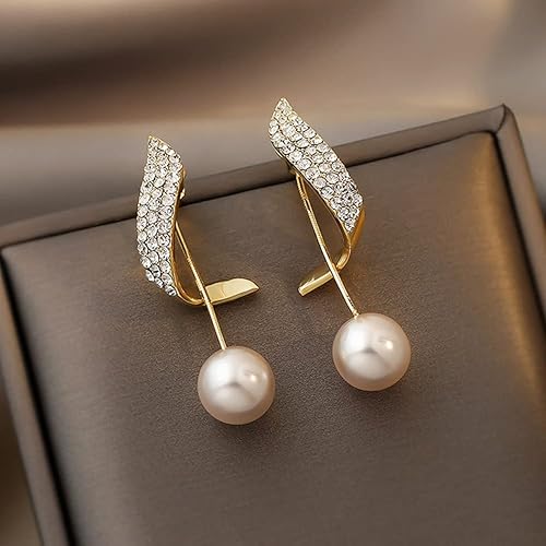 Crystal Wave Pearl Drop Earrings