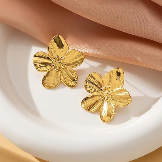 Elegant Golden Flower Statement Earring