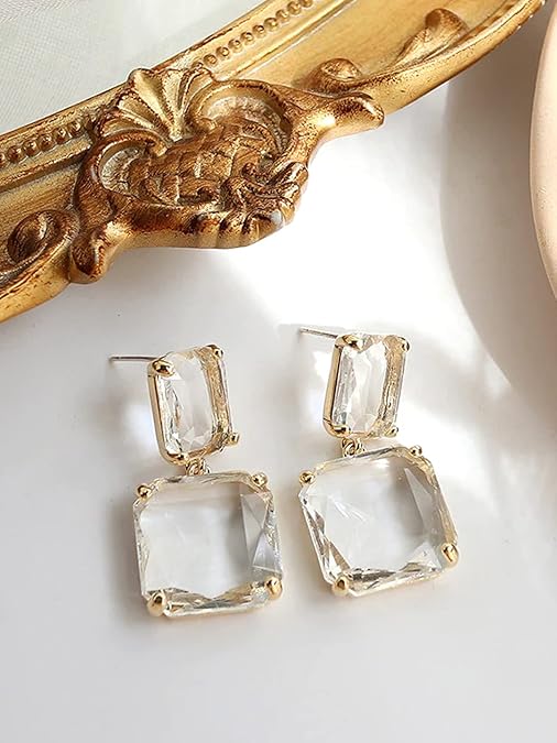 Clear Crystal Square Drop Earrings