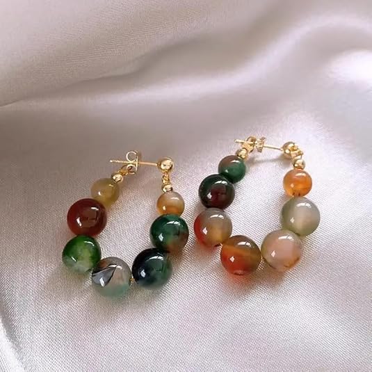 Autumn Agate Hoop Earrings