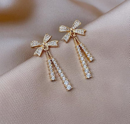 Elegant BowKnot Rhinestone Drop Earrings