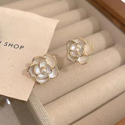 Elegant Rose Pearl Stud Earring - SubhagAlankar