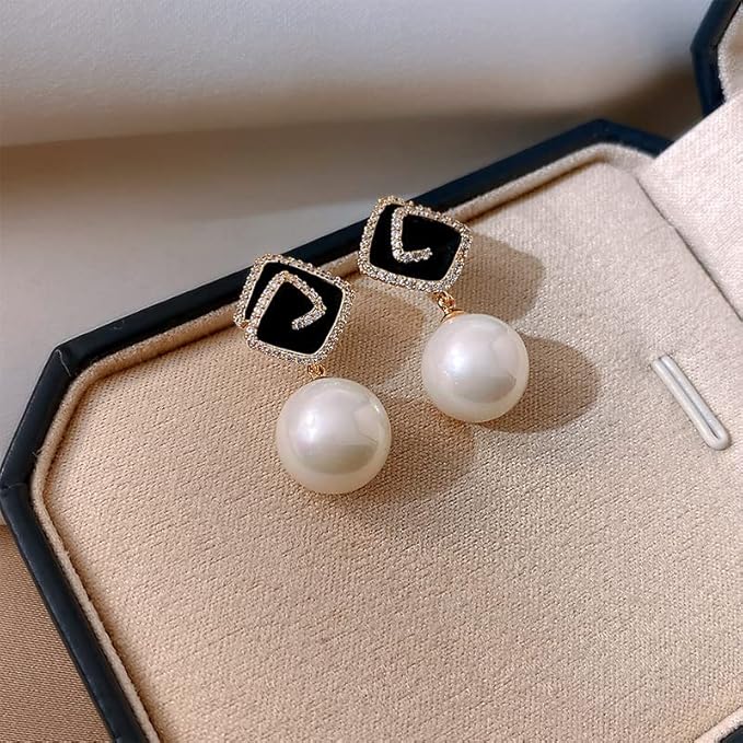 Elegant Black Square Pearl Stone Drops