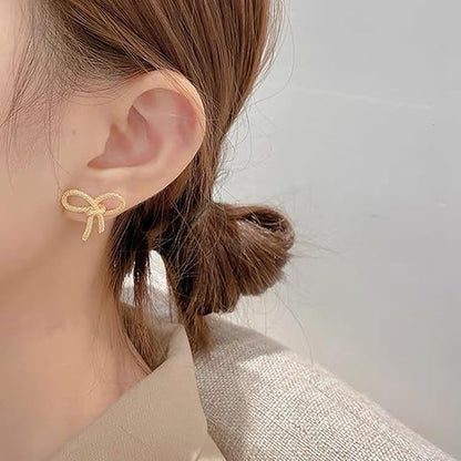 Golden Bow Ribbon Stud Earring - SubhagAlankar