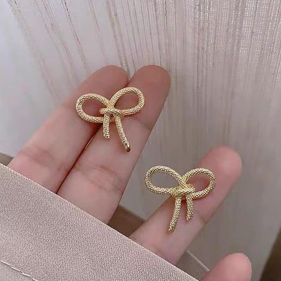 Golden Bow Ribbon Stud Earring - SubhagAlankar