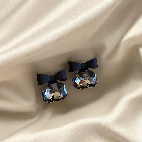 Black Bow Stone Stud Earrings