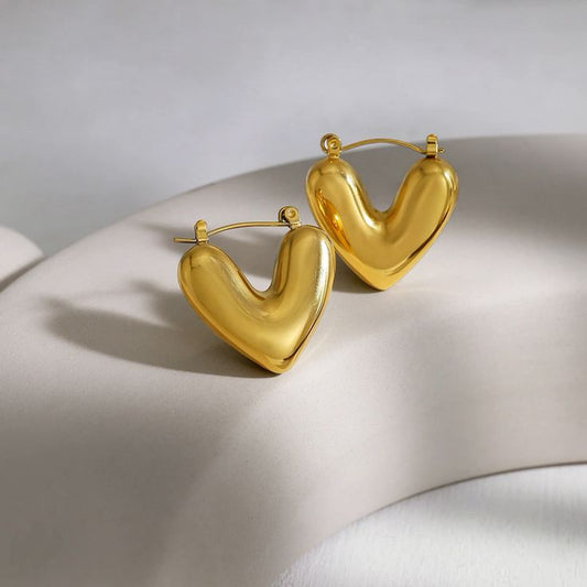 Golden Statement Heart Hoop Earring