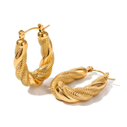 18K Gold Plated Textured Twist Hoop