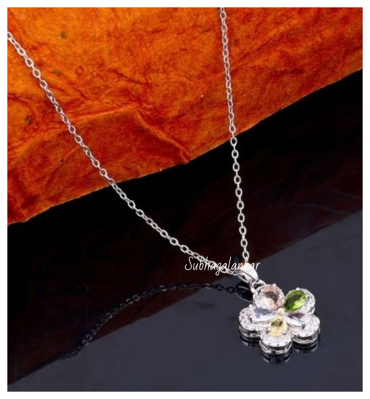 Yuna's Colourful Flower Peandant Necklace - Silver