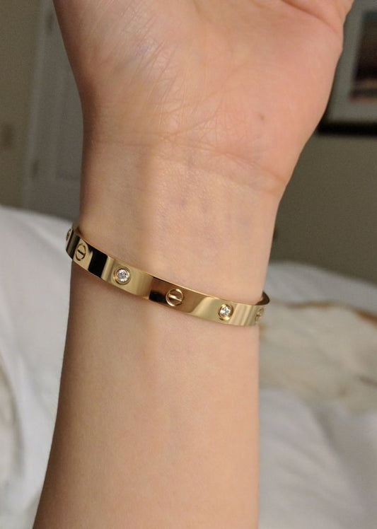 Stainless Steel Gold Toned Love Band Bangle Bracelet