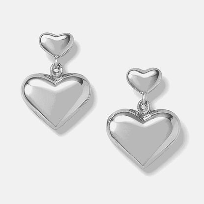 Silver Double Heart Dangler Earring