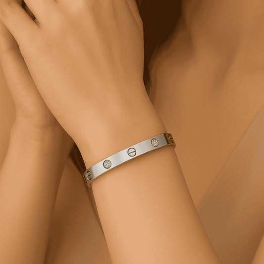 Stainless Steel Silver Toned Love Band Bangle Bracelet