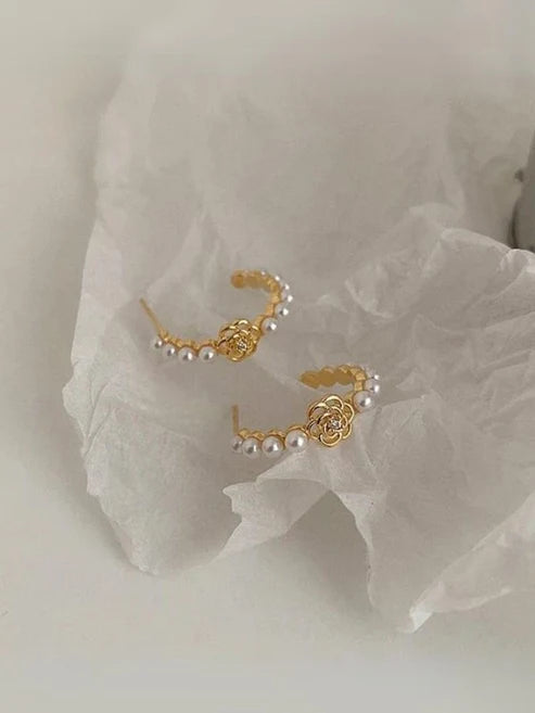 Gold Plated Rose Pearl Hoop