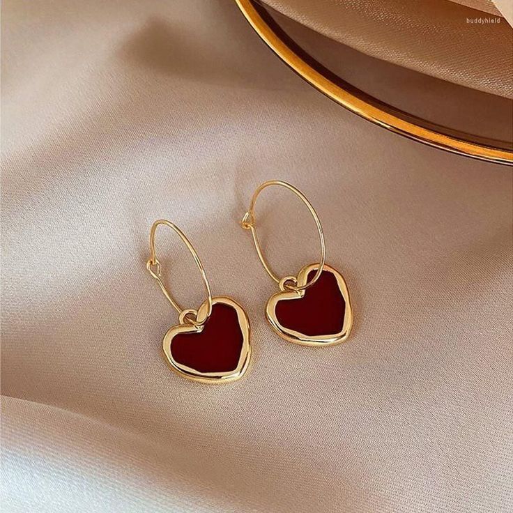 Elegant Red Heart Drop Earrings