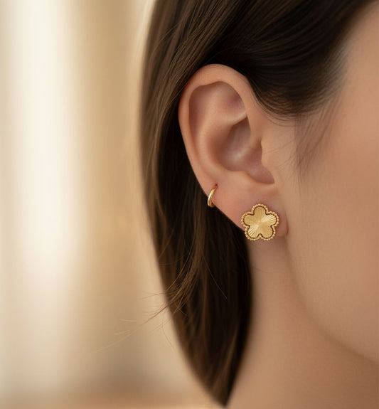 Gold Five Leaf Studs