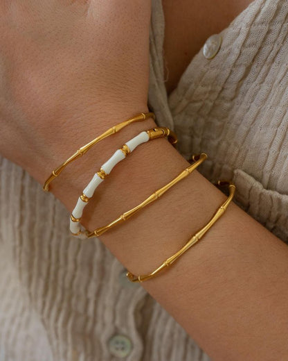 White Enamel Bamboo -18k Gold plated