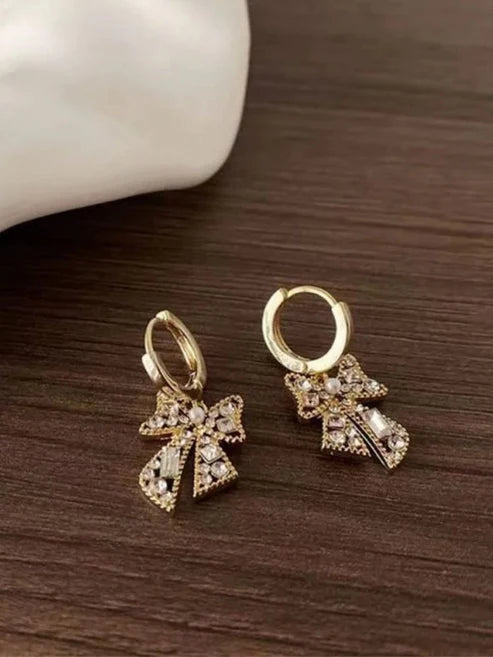 Elegant Bow Stone Huggie Earring