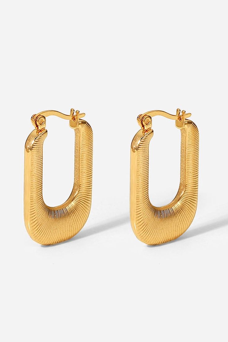 18K Gold Plated Stripe Rectangle Hoop Earrings