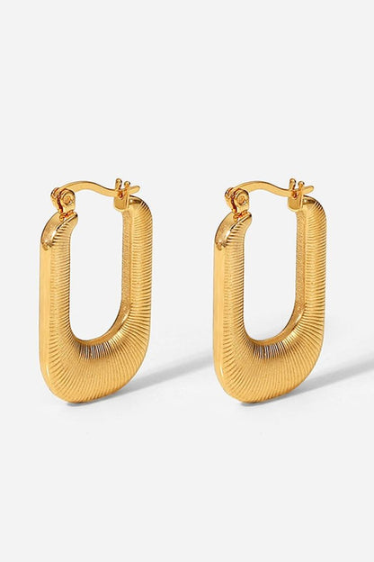 18K Gold Plated Stripe Rectangle Hoop Earrings