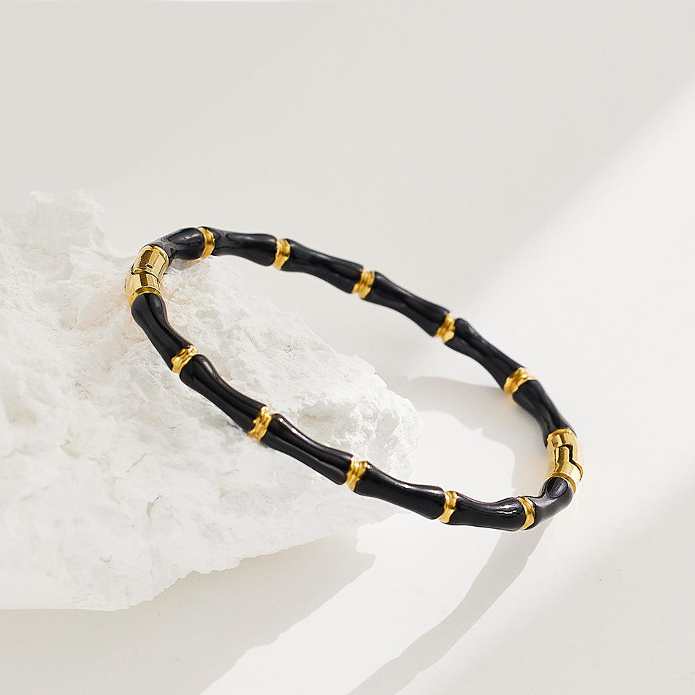 Black Enamel Bamboo -18k Gold plated