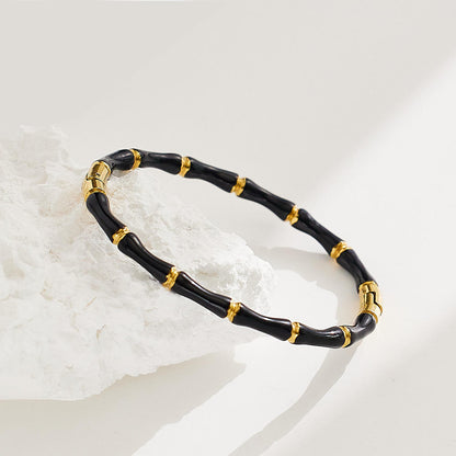 Black Enamel Bamboo -18k Gold plated