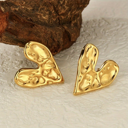 Textured V-Shaped Gold Earrings