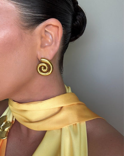 Golden Swirl Statement Earrings