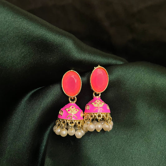 Esha pink meenakari jhumki