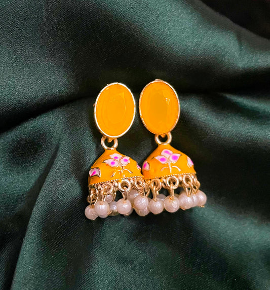 Esha yellow meenakari jhumki