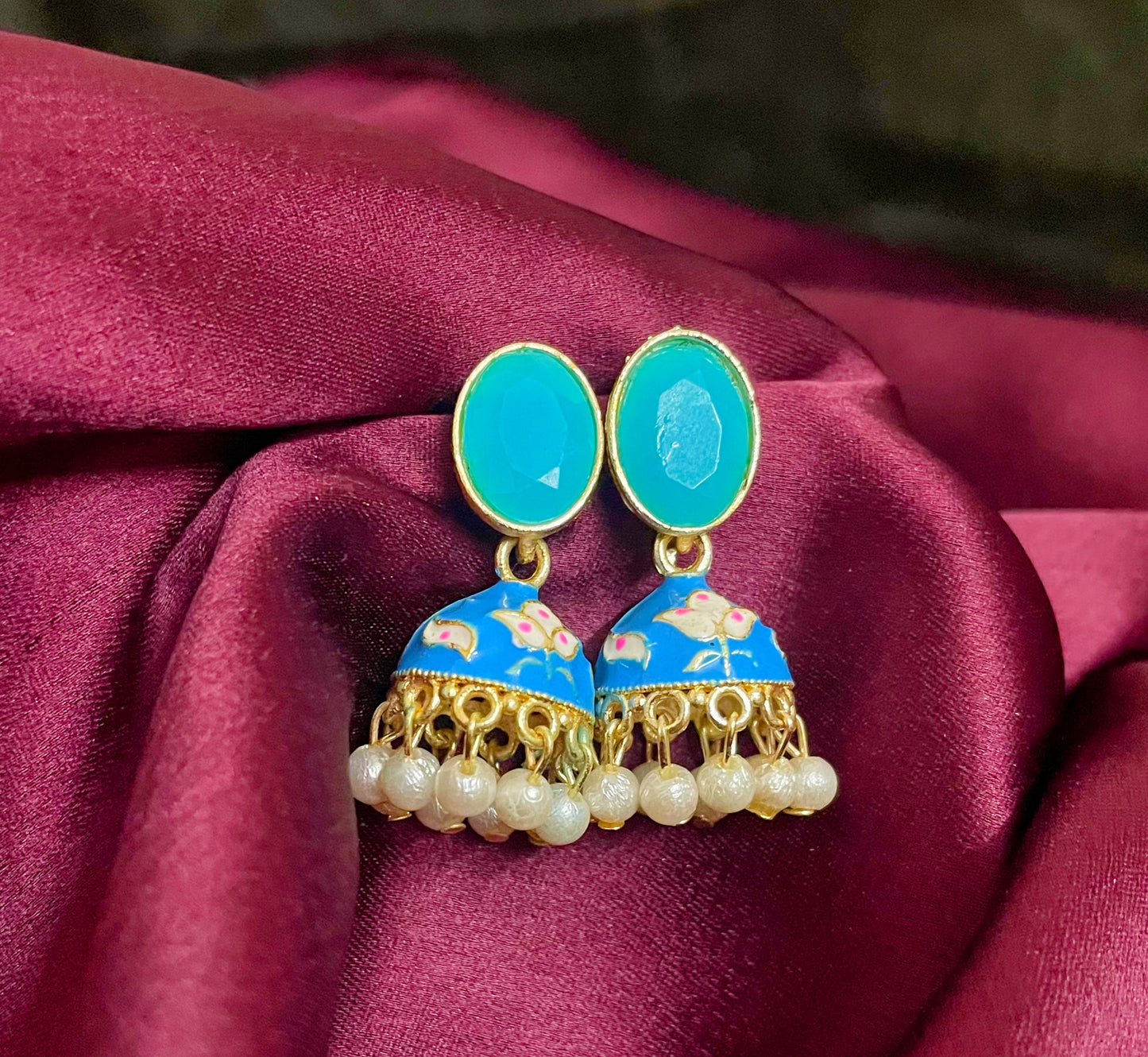 Esha Light Blue meenakari jhumki