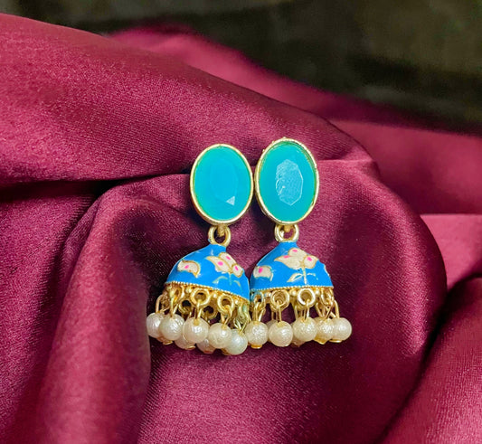 Esha Light Blue meenakari jhumki