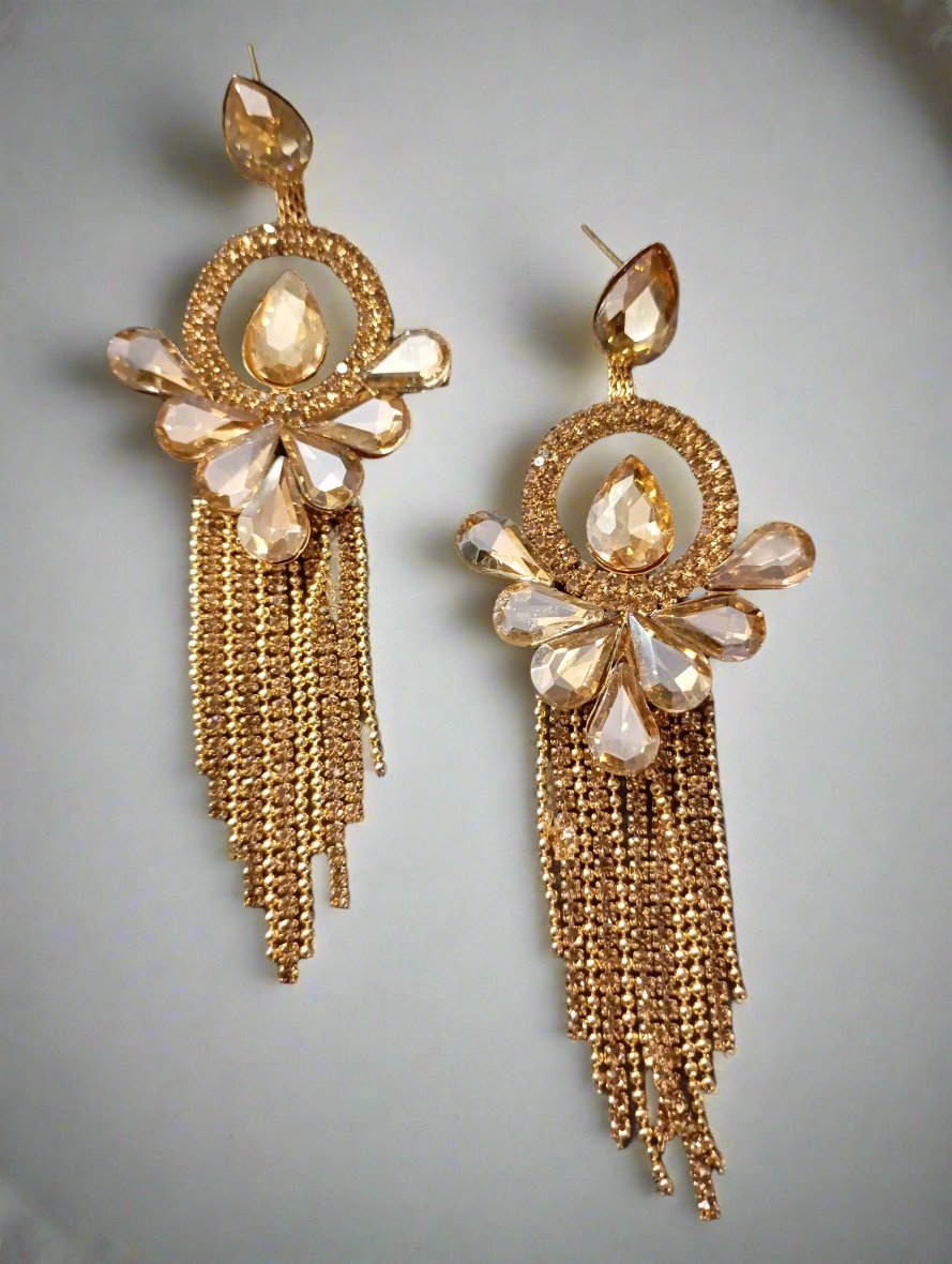 Gold Glam Tassel Dangles Earring