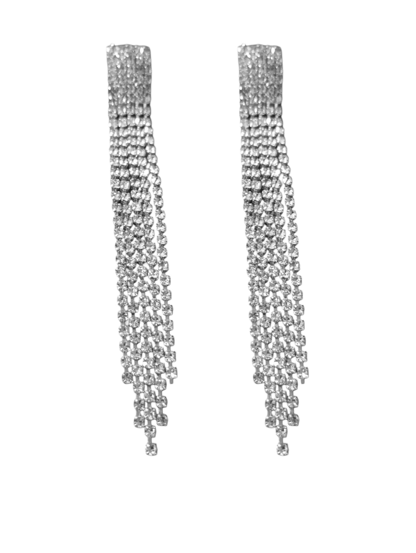 Silver Plated Rhinestone Long Tassel Earrings