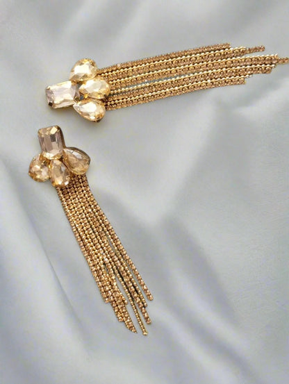 Graceful Golden Crystal Tassel Earring - SubhagAlankar