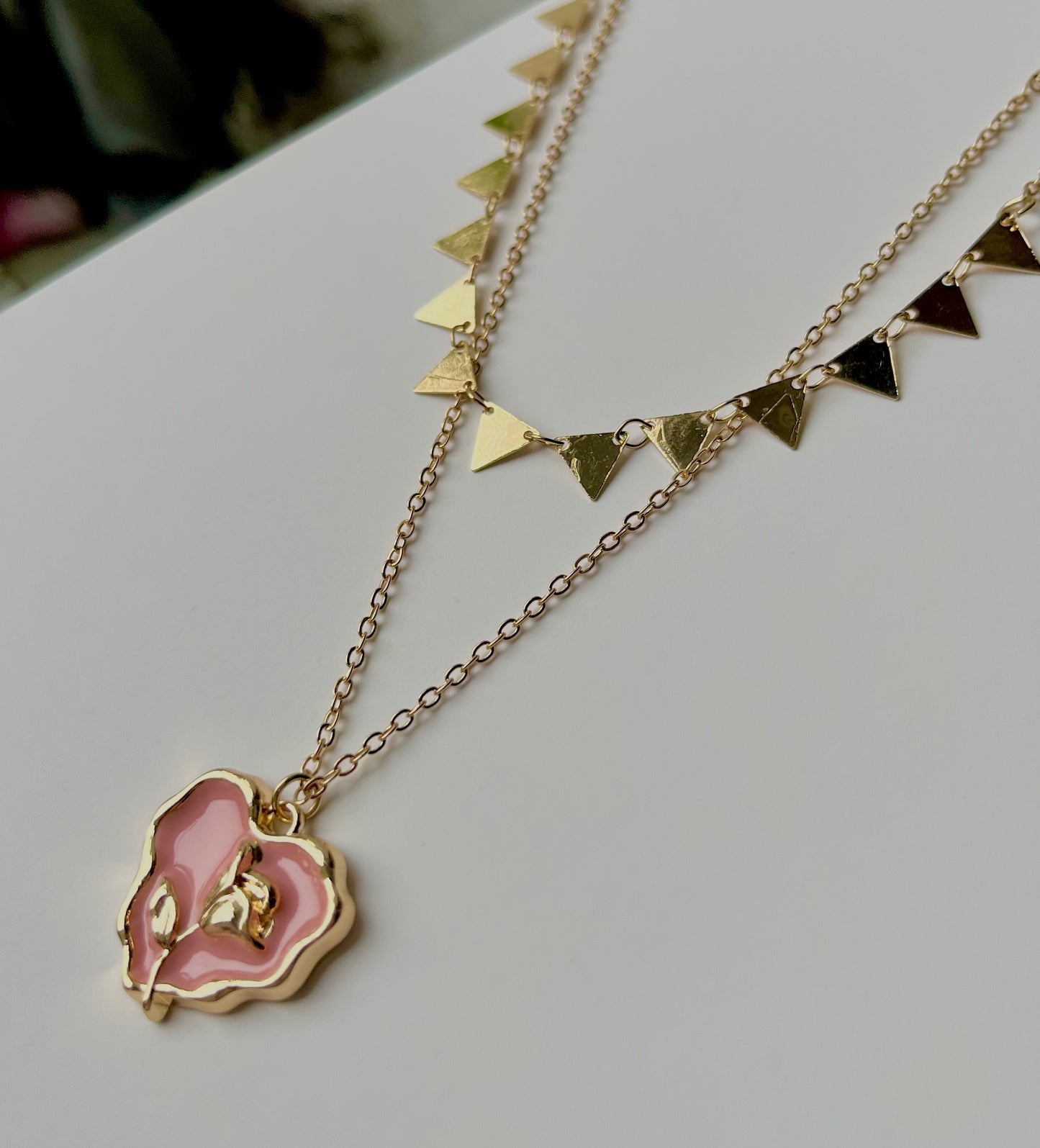 Eliza's Double Layerd Heart Necklace - Pink