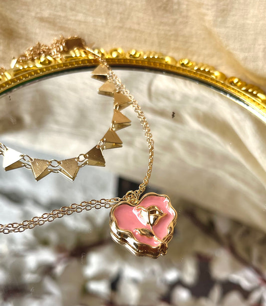 Eliza's Double Layerd Heart Necklace - Pink