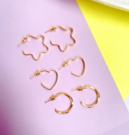 3 pairs of minimal gold Hoops