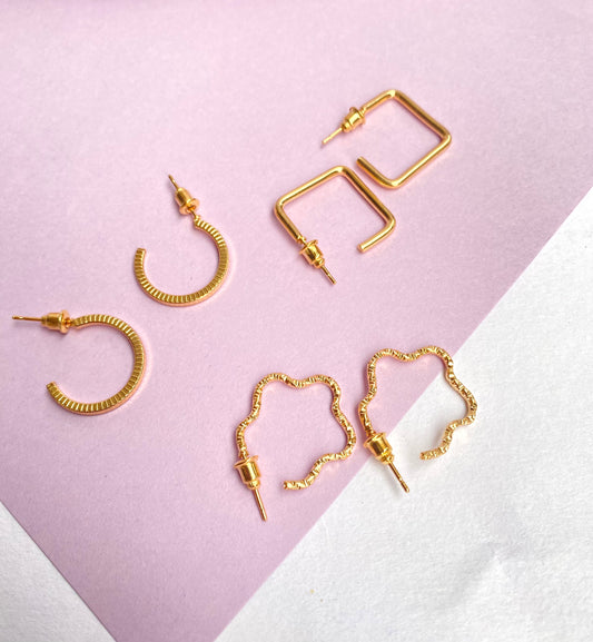 3 pairs of minimal Gold hoops