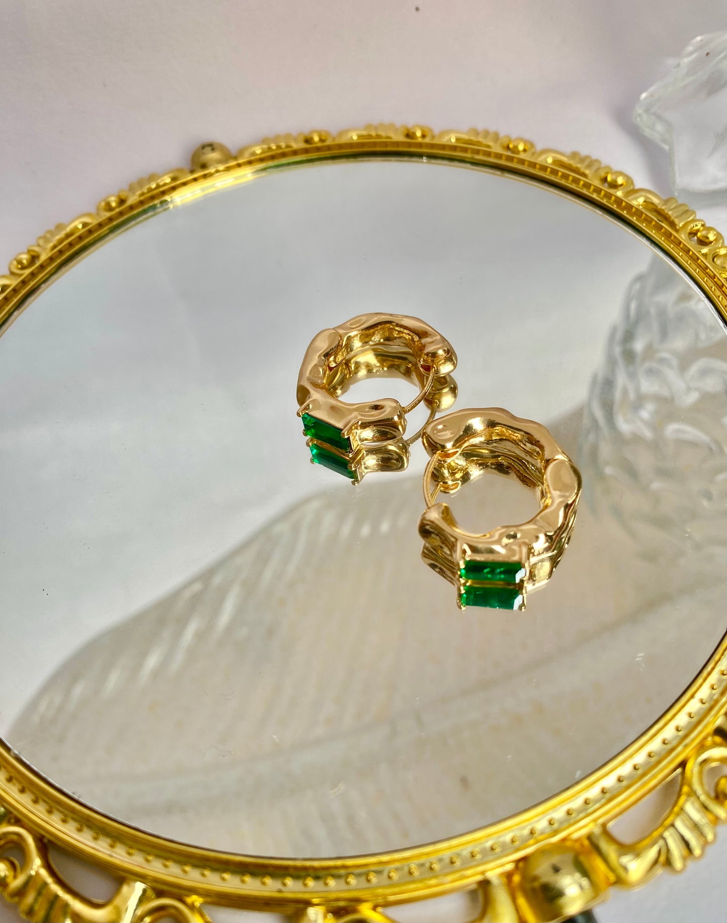 Emerald Green Gold Statement Hoop Earring