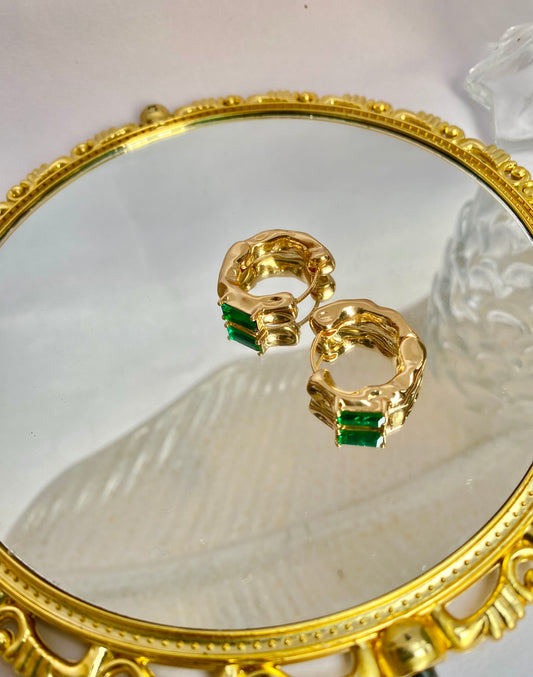 Emerald Green Gold Statement Hoop Earring