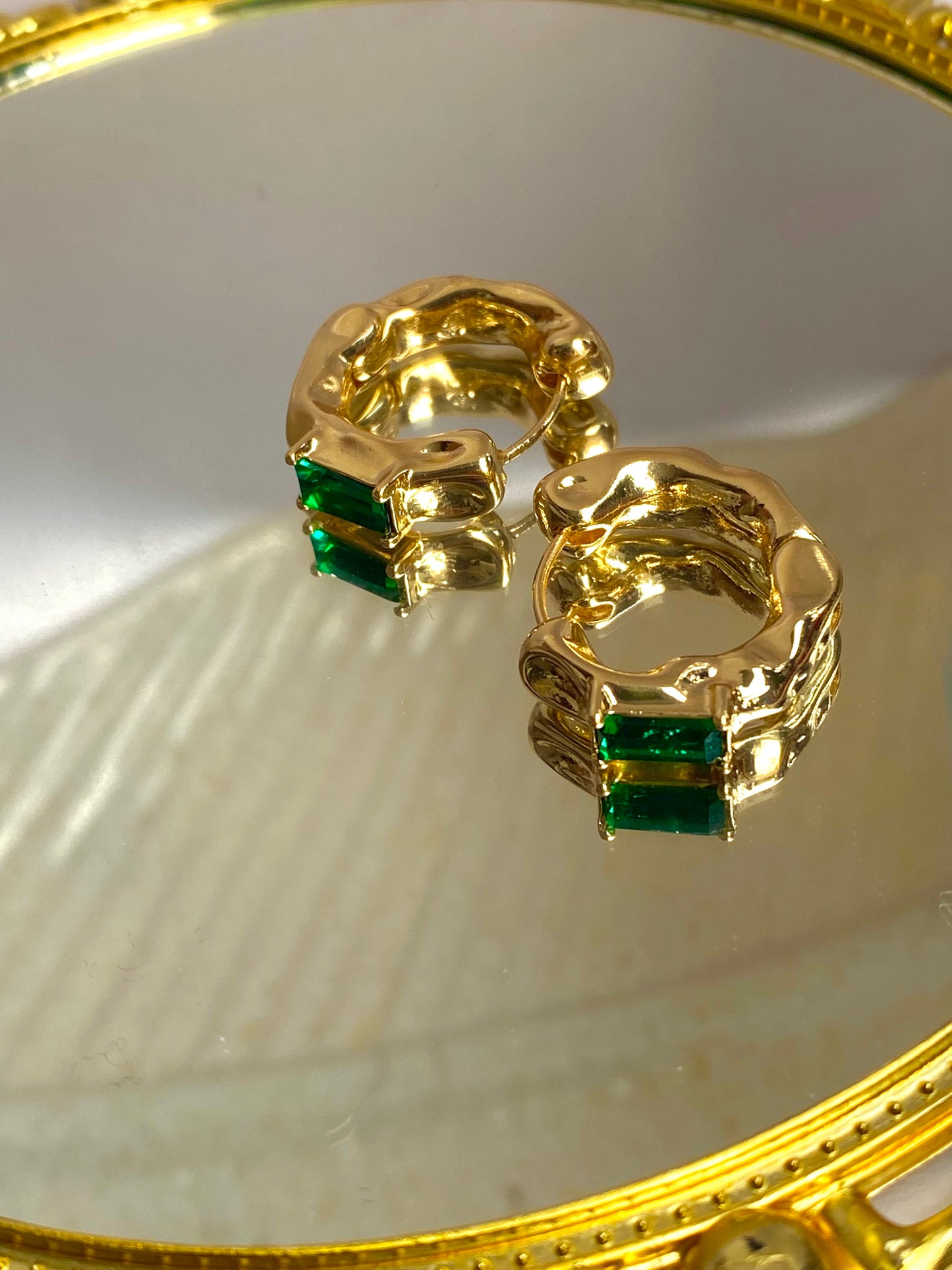 Emerald Green Gold Statement Hoop Earring