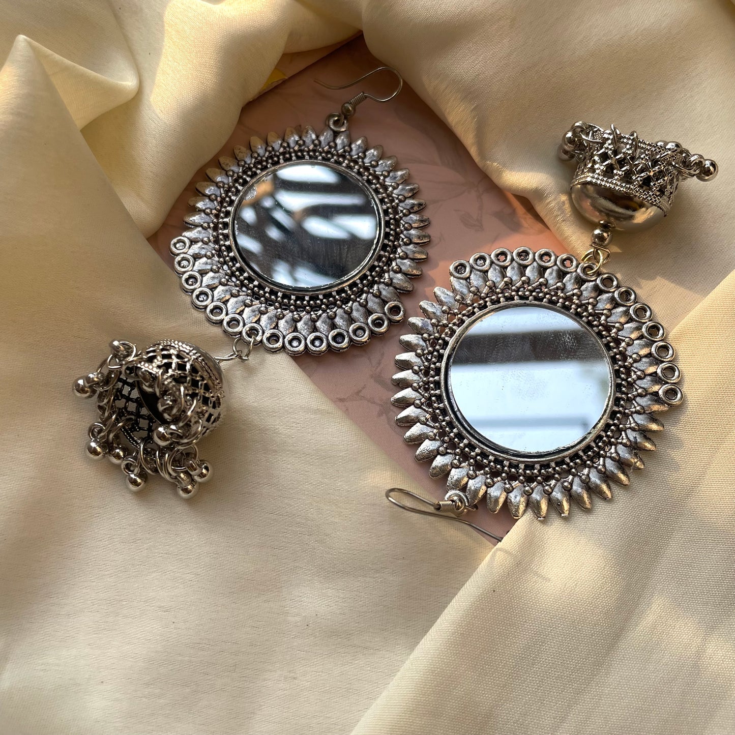 Bohemian Mirror Oxidized Jhumka