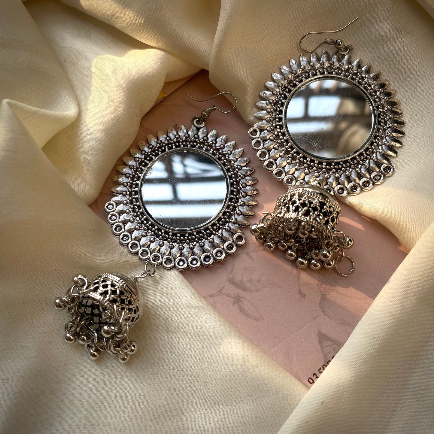 Bohemian Mirror Oxidized Jhumka