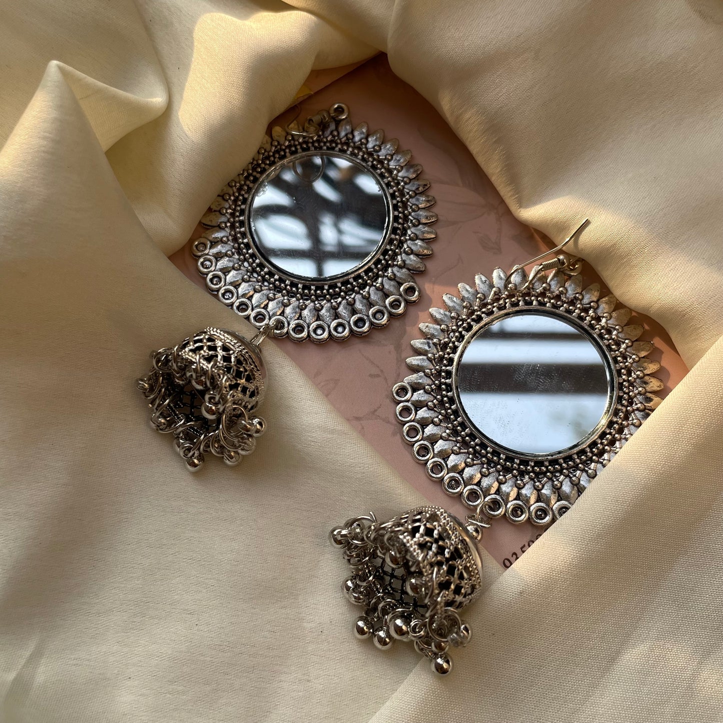 Bohemian Mirror Oxidized Jhumka