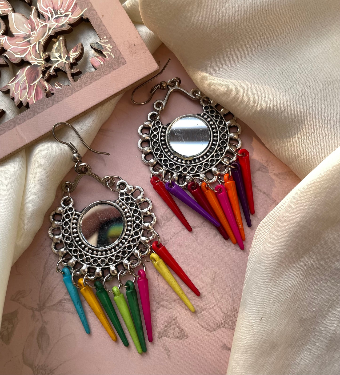 Afghani Oxidised Multi Mirror Earring