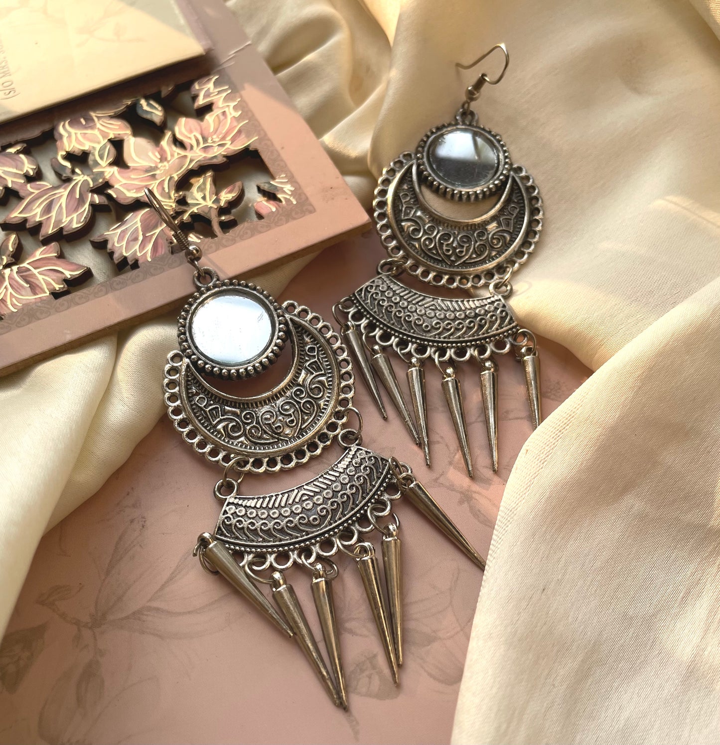 Afghani Oxidised Silver Mirror Earring