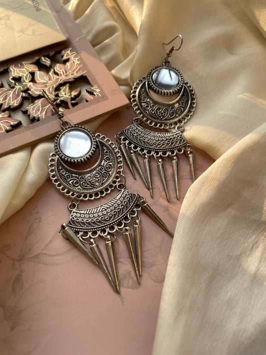 Afghani Oxidised Silver Mirror Earring