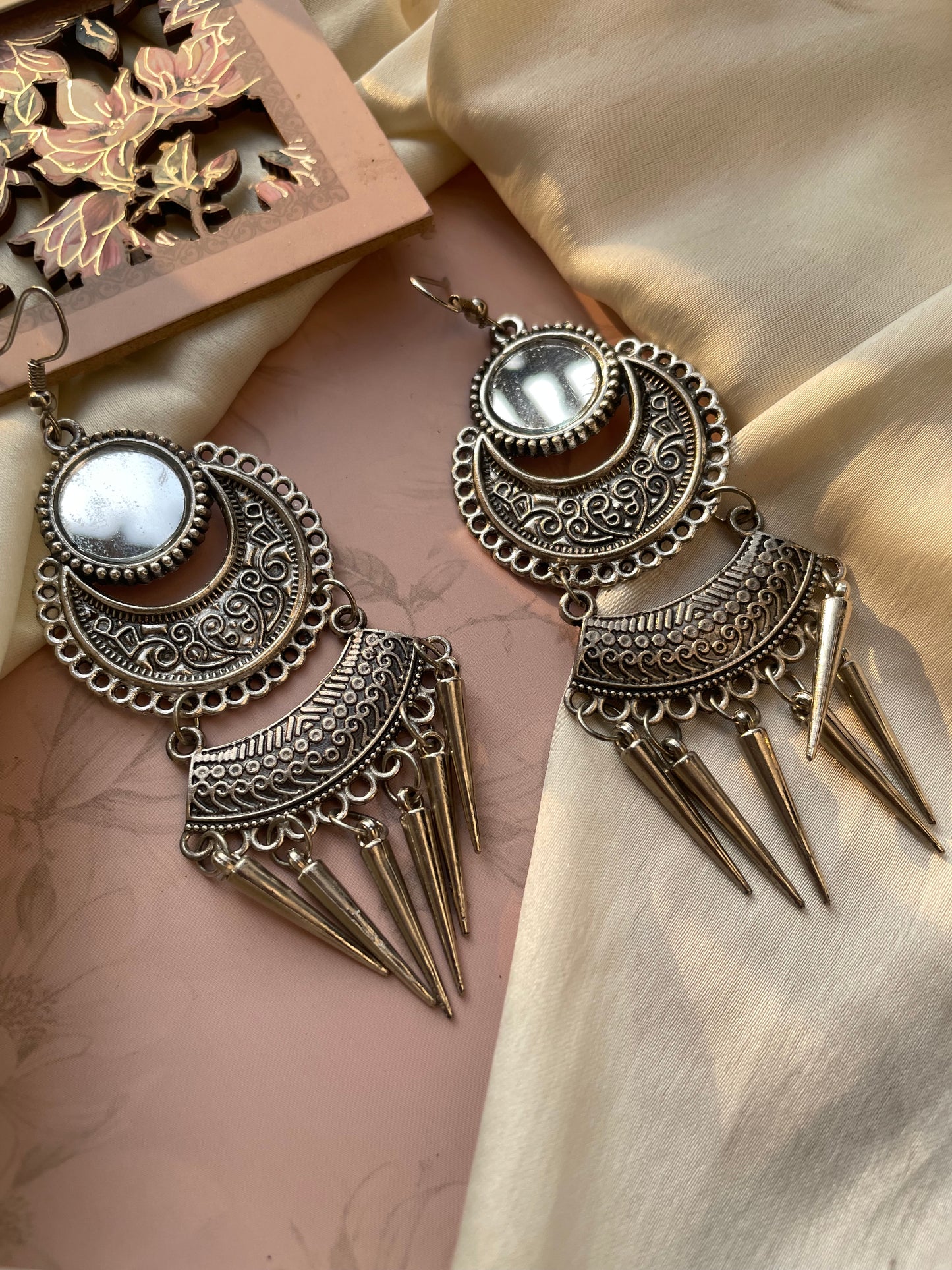 Afghani Oxidised Silver Mirror Earring