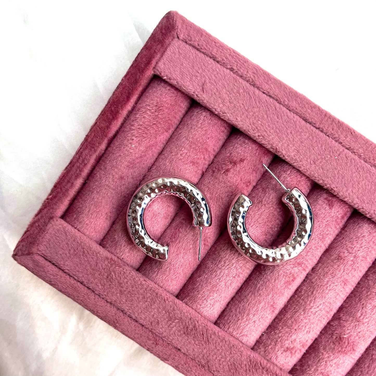 Hammered Silver Round Hoops