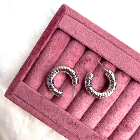 Hammered Silver Round Hoops